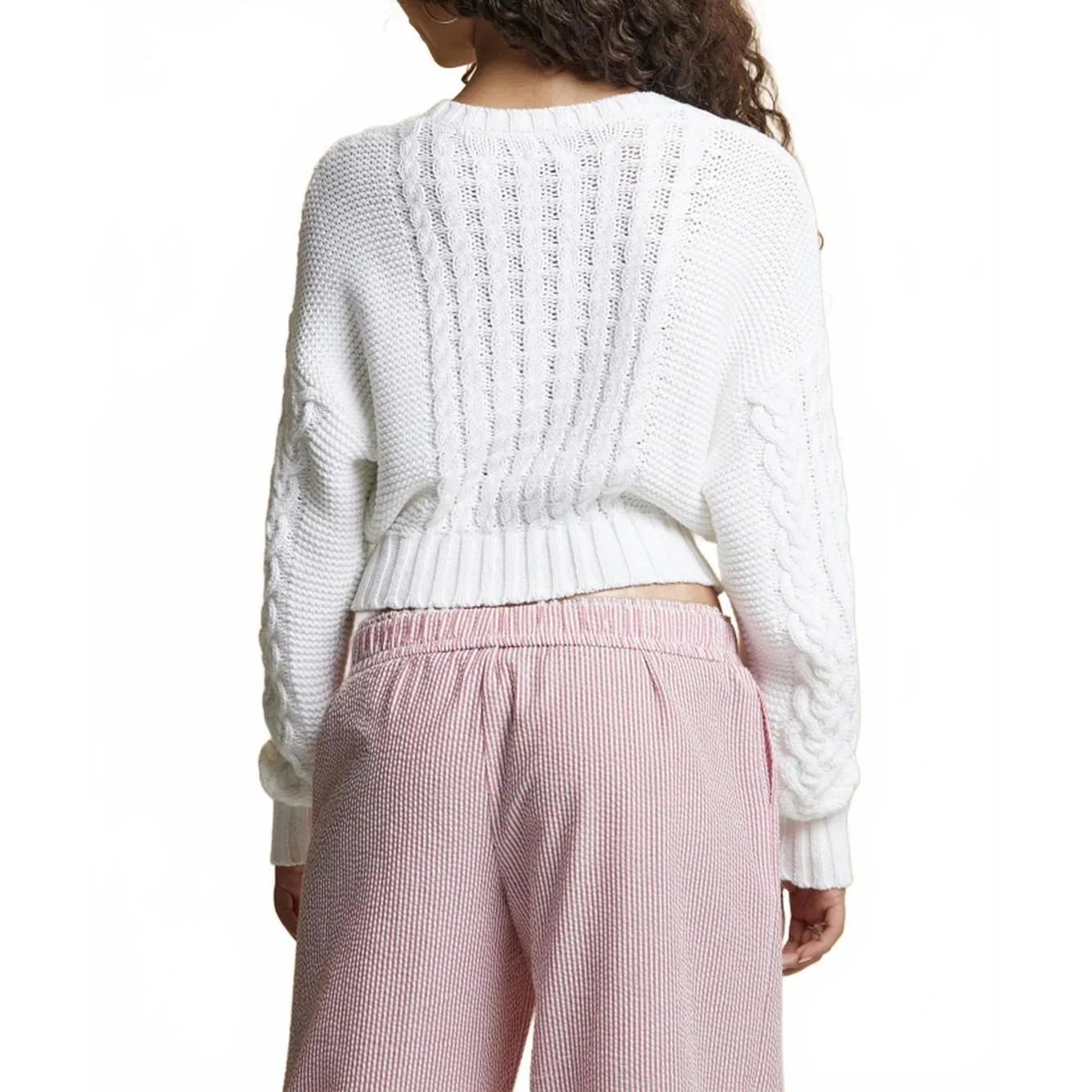 PacSun Cotton Beverly and Beck Heart Cable Knit Crew Neck Sweater White NWT XXL - Image 2