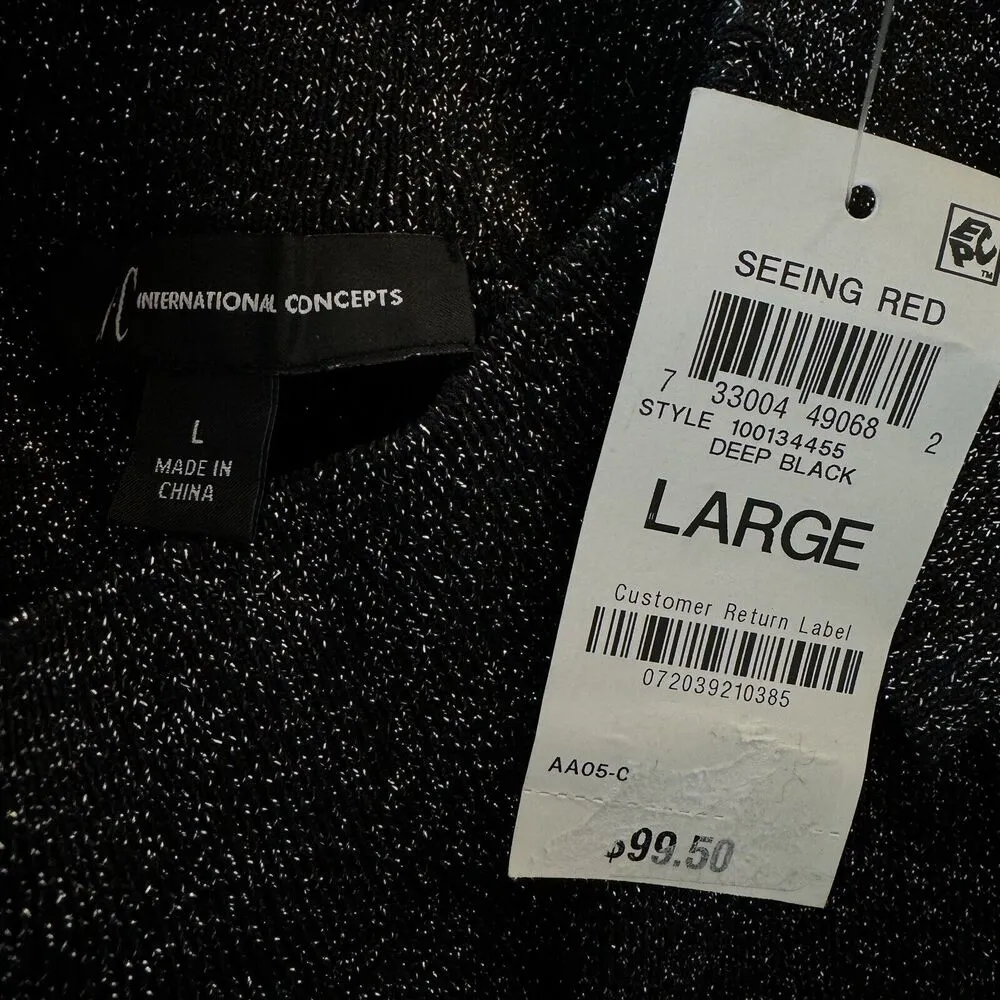 INC Large Sweater Dress Glitter Cold-Shoulder Balloon Sleeves Stretch Mock Neck - Image 7