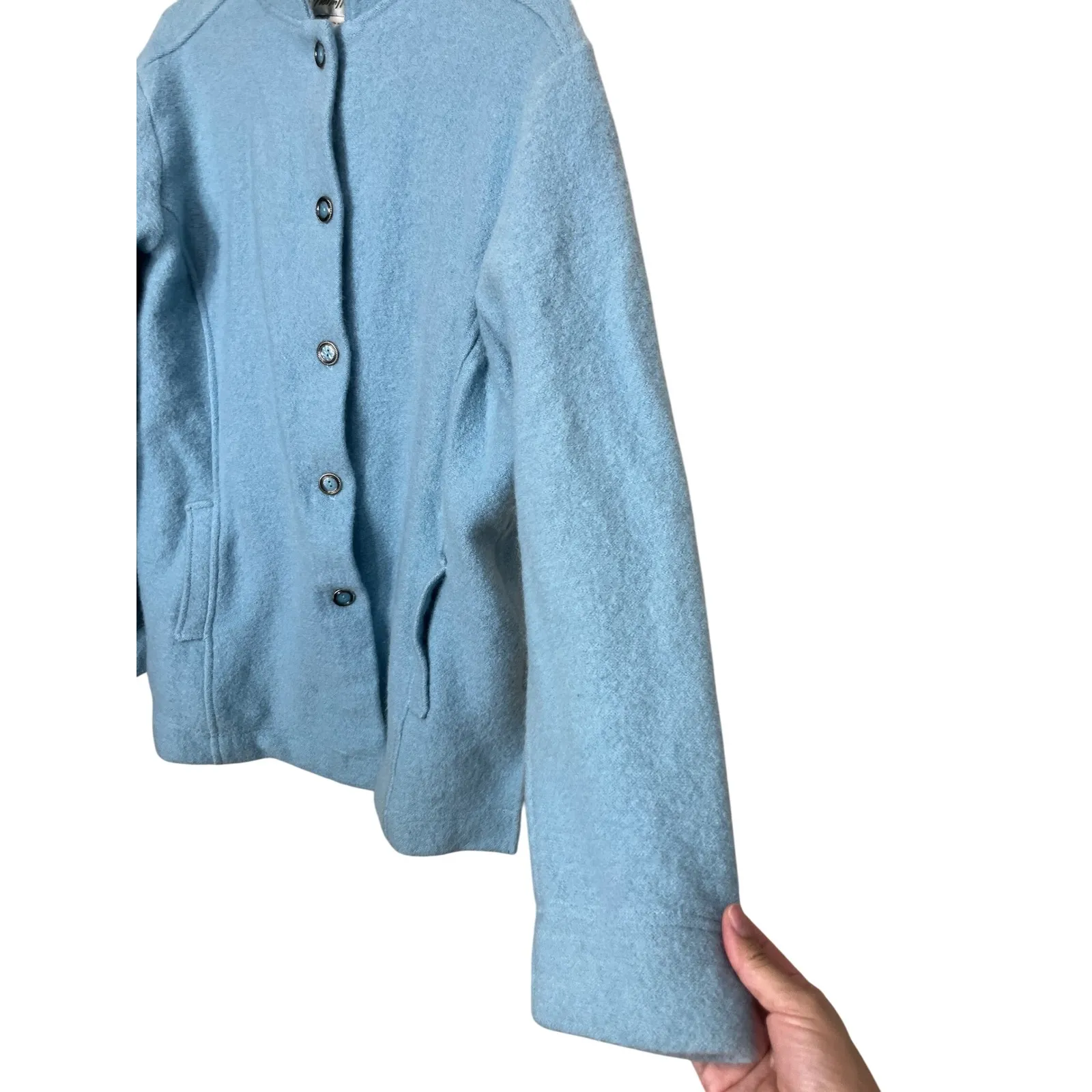 Norm‎ Thompson Wool Cardigan Sweater Women's Size L Light Blue Size L - Image 4