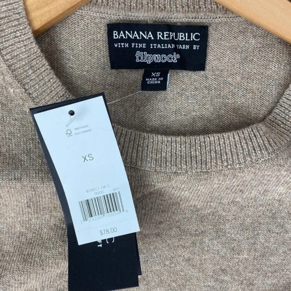 Banana Republic Wool Blend Tan Tie Bow Cuff Sleeve Crew Neck Sweater NEW XS - Image 5