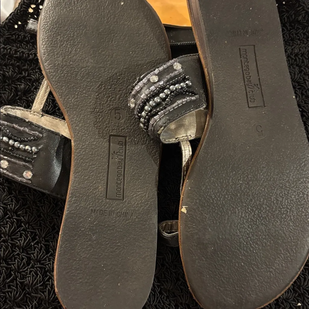 Montego Bay Club Black and Silver Beaded Sandals 5 - Image 3