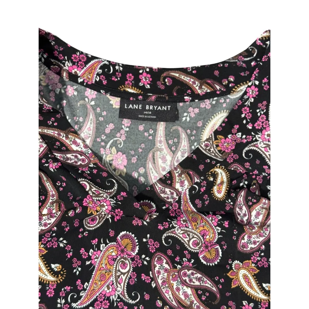 NEW Lane Bryant Womens 14/16 Paisley Print Stretch Blouse Long Sleeve Pink Black - Image 6
