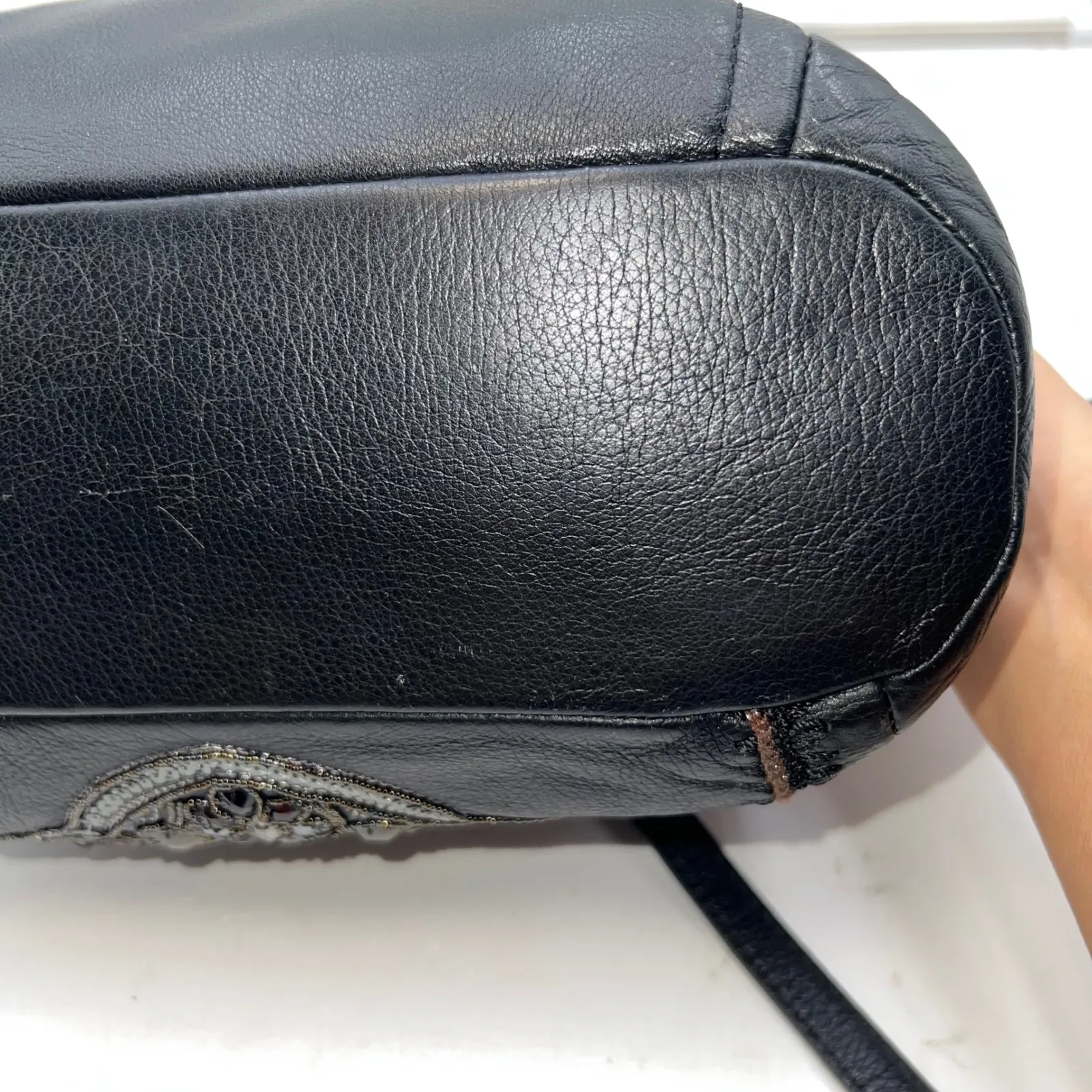 Brighton Black Leather Beaded Crossbody Bag Heart Charm Designer Purse - Image 9