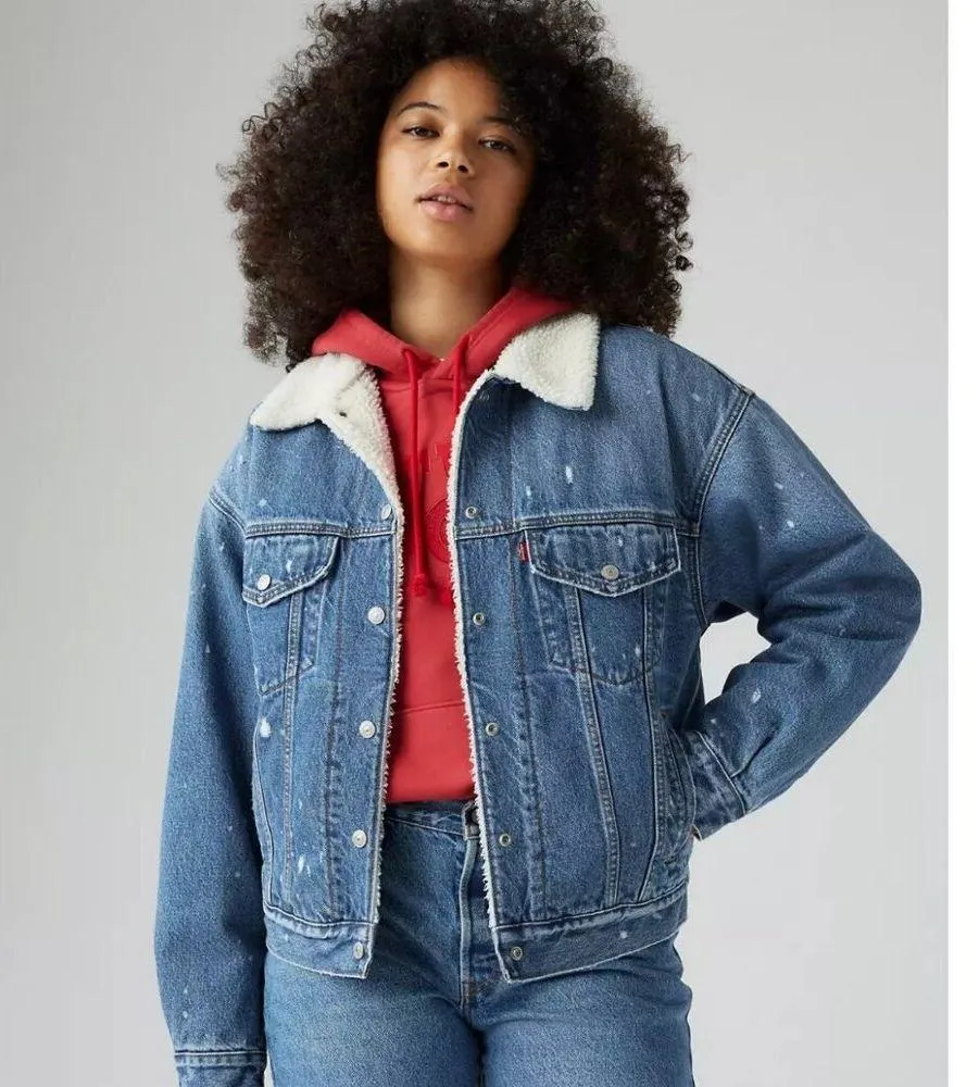 Levi's Premium Women's '90s MICRO DAMAGE Sherpa Truck Large Imbued Windsor Wine - Image 3