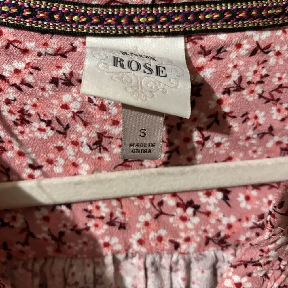 Knox Rose Top Womens Small Pink Floral Print Button Up Smocked Blouse - Image 6