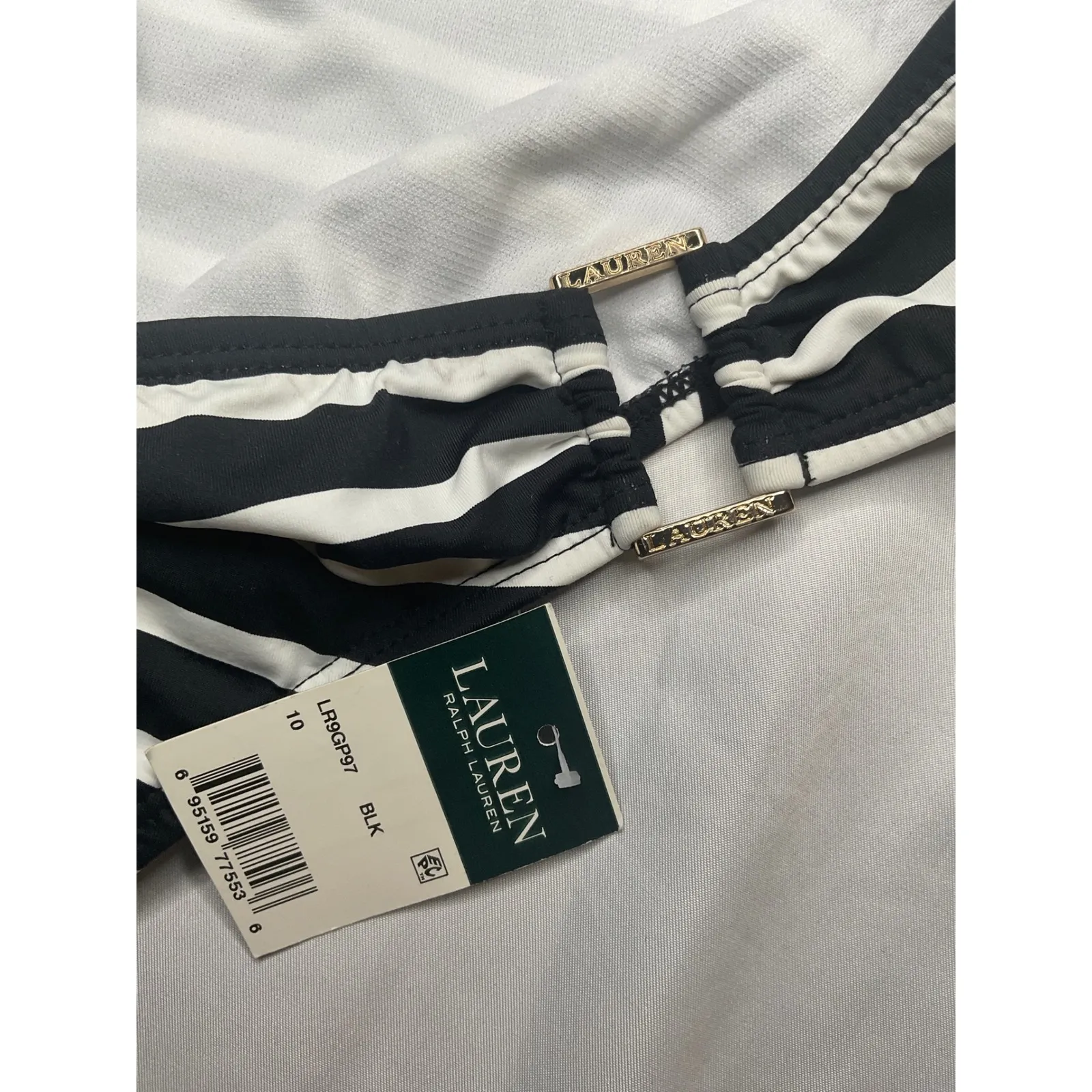 Lauren Ralph Lauren Striped Swimsuit Bottoms Women's Size‎ 10 Bikini Black White - Image 3