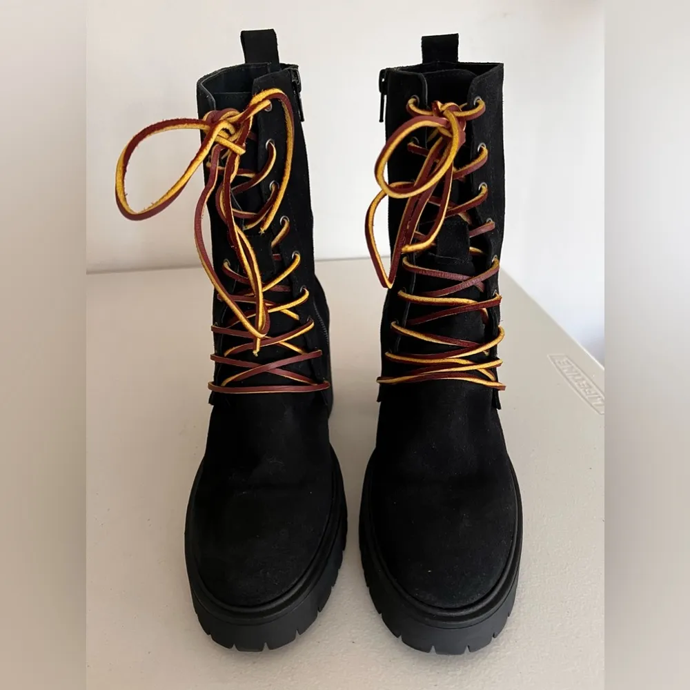 Free People Dylan Lace Up Chunky Mid Calf Suede Boots Black Women’s Size 8.5 - Image 6