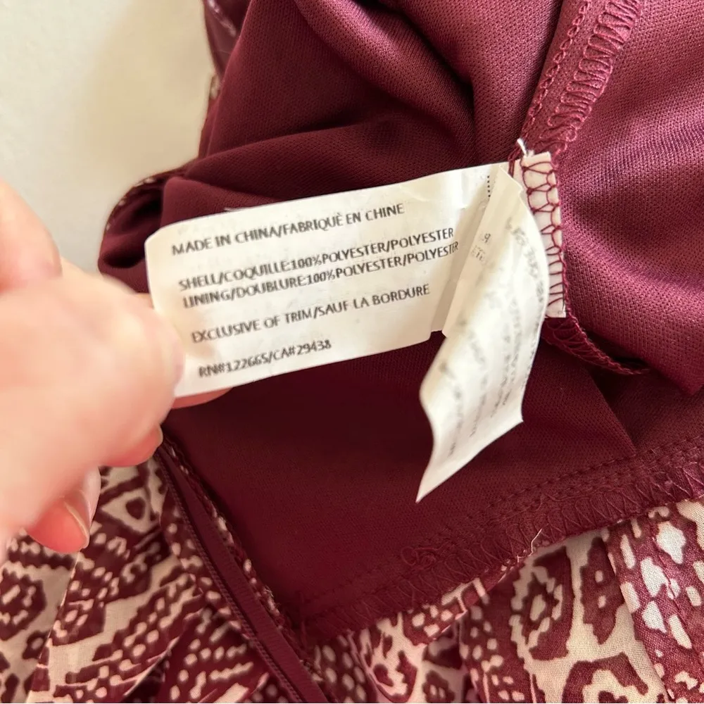 ANAMÁ - Chiffon Maroon & Cream Long Sleeve Lined Maxi Dress - Size Medium - Image 8