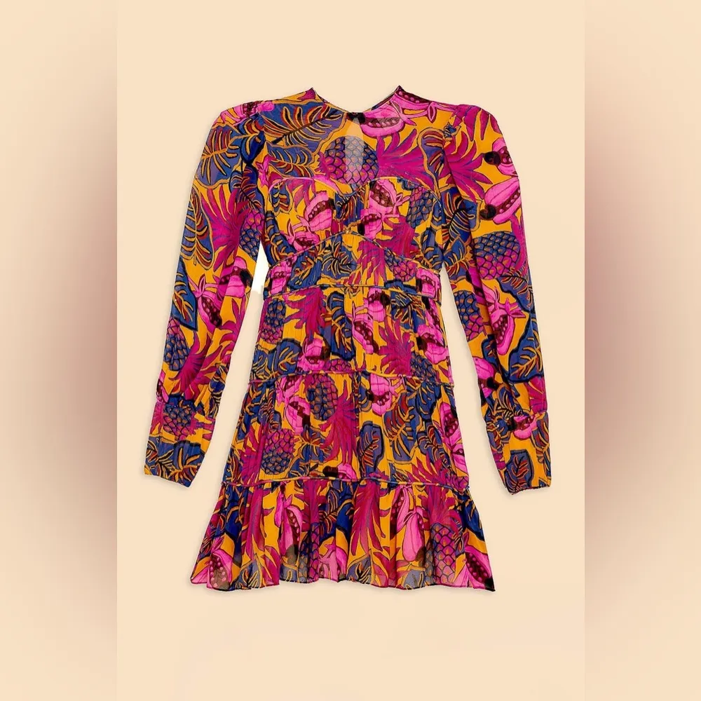 FARM RIO Fruit Dream Floral Long Sleeve Mini Dress XS - Image 2