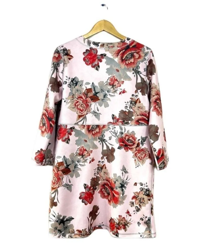 JOAN VASS Floral Blazer Jacket 3/4 Sleeve Faux Suede Open Front Duster M - Image 4