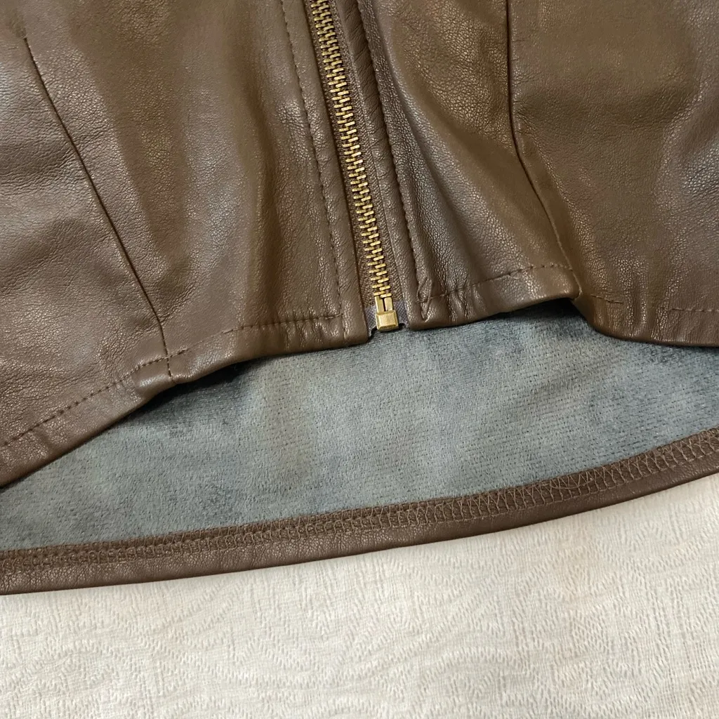 Kirious Los Angeles Women Small Brown Faux Leather Crop Top Sleeveless Back Zip - Image 4