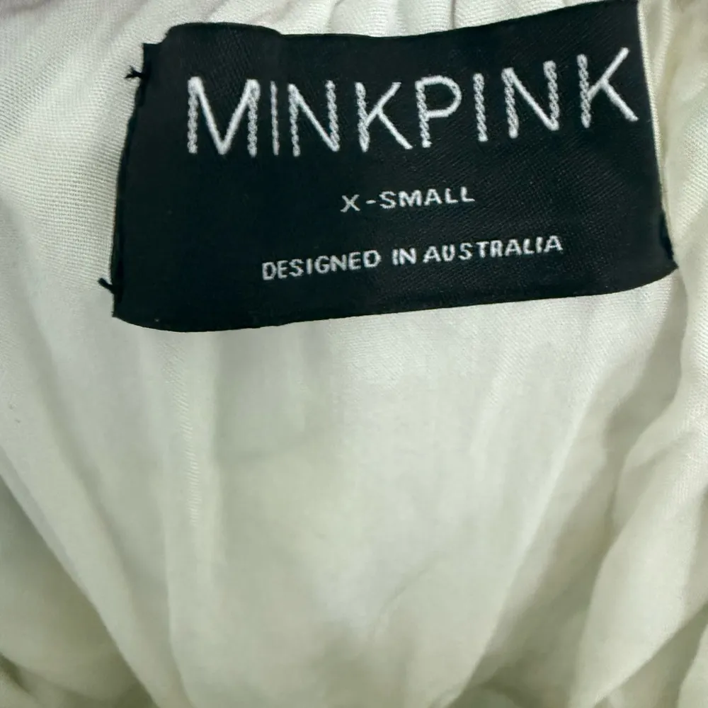 MINKPINK Irwin White Eyelet Mint Green Yellow Floral Mini Dress XS Puff Sleeves - Image 8