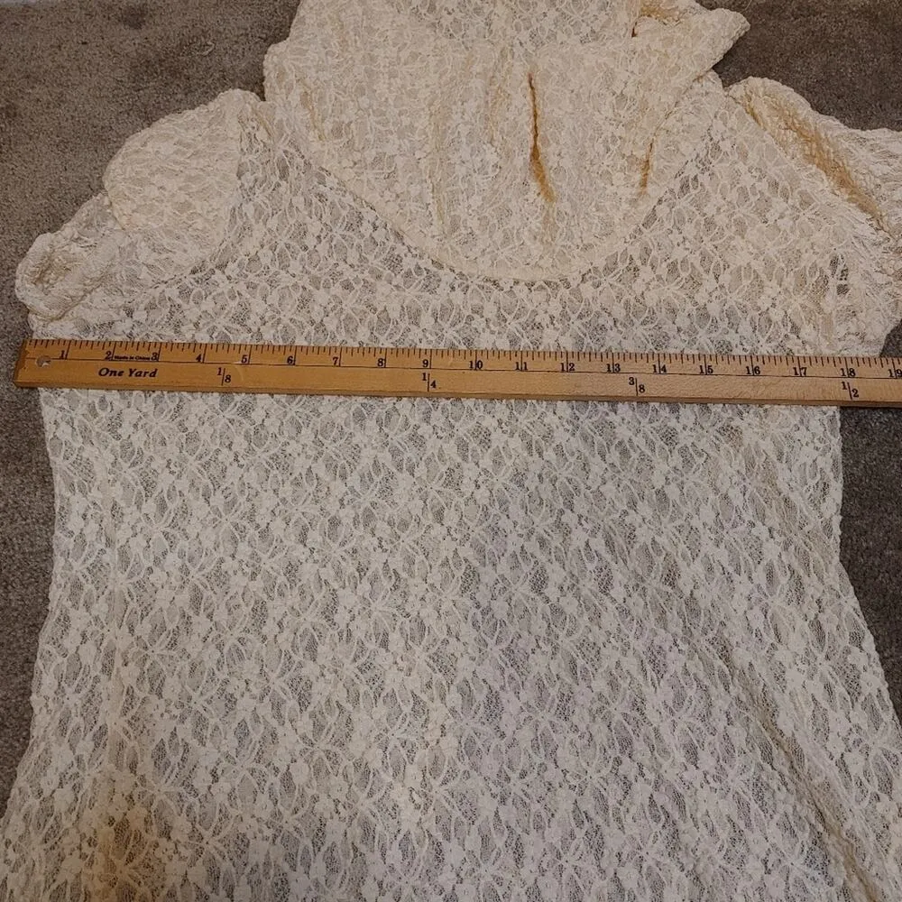 Cache Vintage Size Large L Stretchy See Through Lace Dress Ivory Light Sheer - Image 7