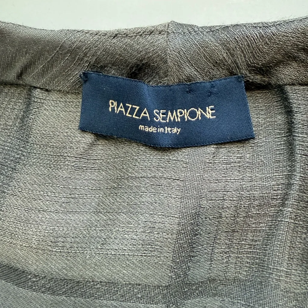 Piazza Sempione Italy Gray Ramie Silk Ruffle Bow Blouse Size 42.‎ Large. - Image 6