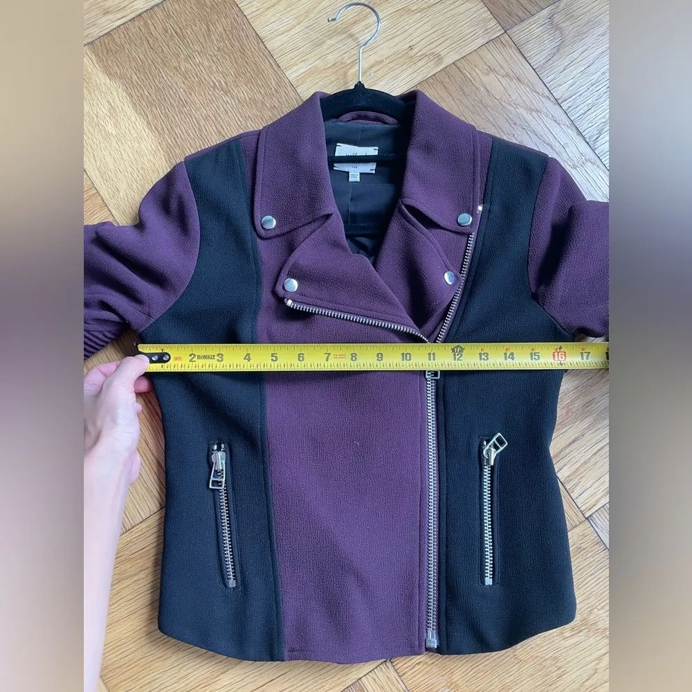 Wilfred Montesson Crepe Moto Jacket Sz 2, Maroon/Black Colorblock EUC - Image 10