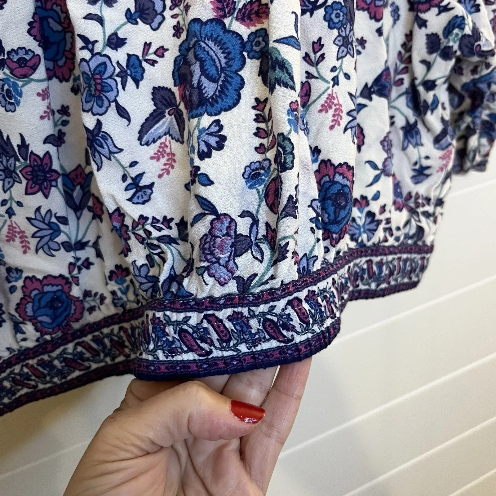 Joie Womens Cropped Blouse 3/4 Sleeve Floral Blue Purple Print Size Large - Image 11