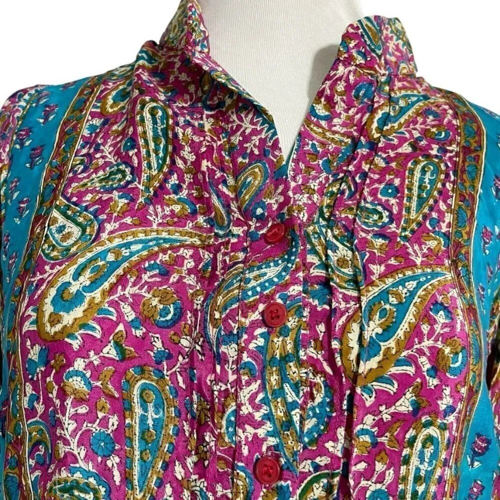 Tolani Medium Silk Top Blouse Boho Colorful - Image 2
