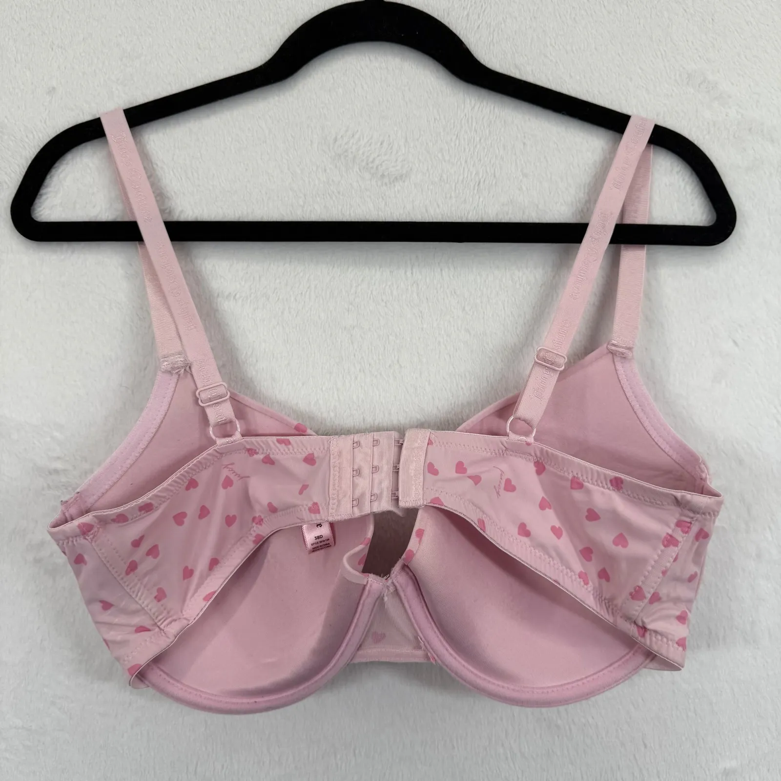 Juicy‎ Couture Pink Heart Print Underwire Bra Size 38D Lingerie - Image 3