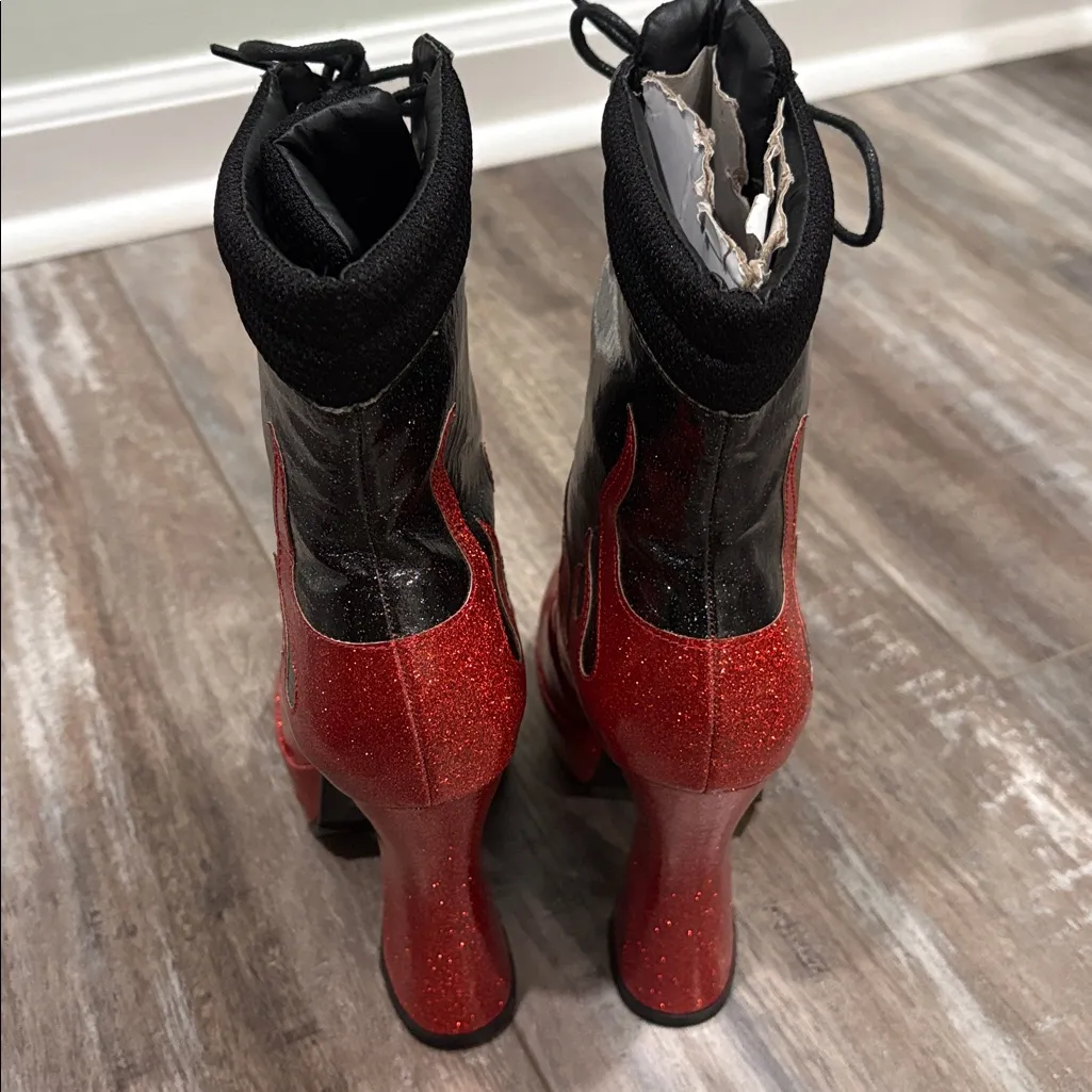 High Heel Platform Glitter Flames Lace Up Ankle Boots size 6 Black - Image 4