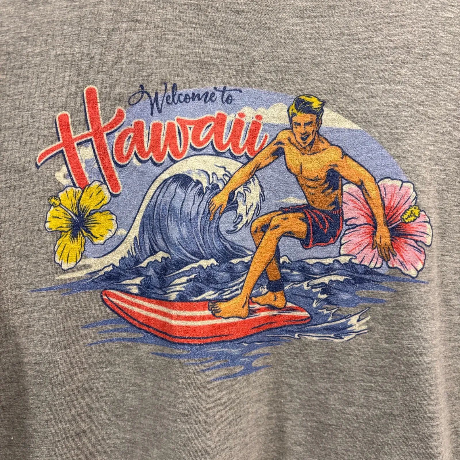 Vintage Y2K Hawaii surf graphic tee t-shirt grey aloha vacation, size medium - Image 4