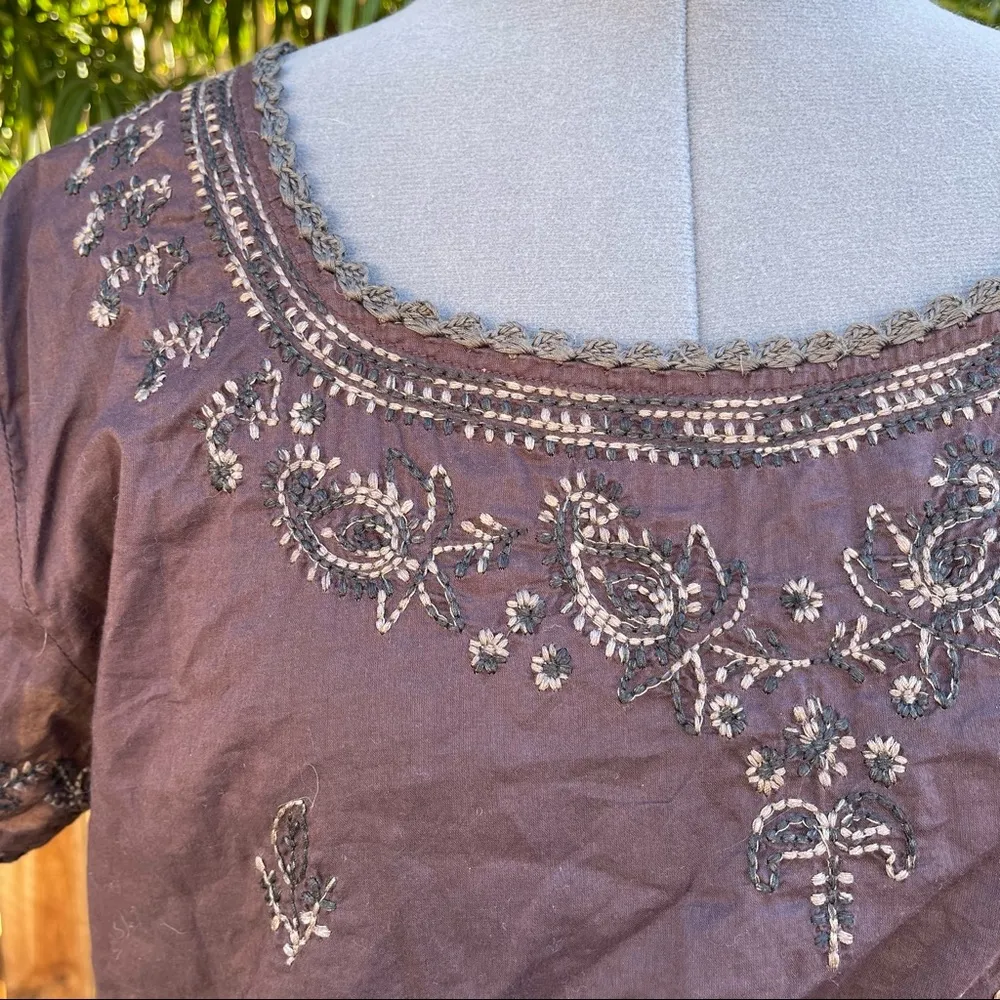 J. Crew Plum Fiesta Embroidered Floral Cotton Tunic size S - Image 4