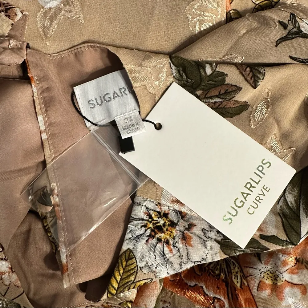 Sugarlips Harbin Floral Balboa Asymmetrical Hem Midi Dress size 2X Puff Sleeves - Image 11