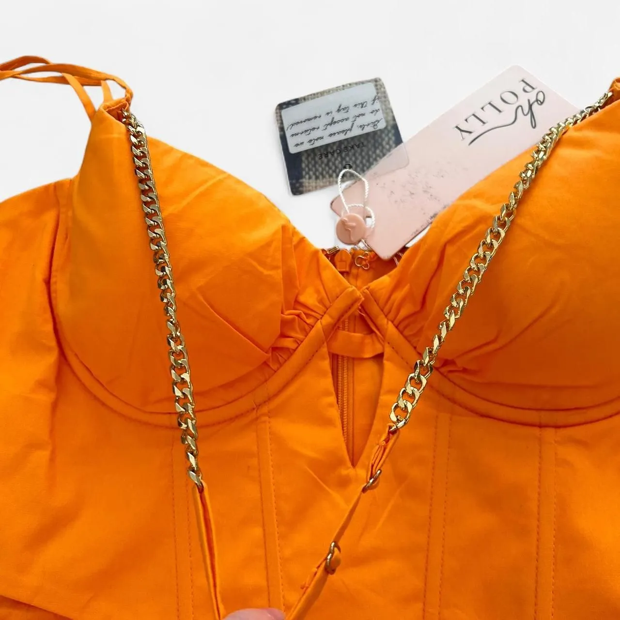 Oh Polly Orange Corset Mini Dress ⚡ Gold Chain Strap Y2K Clubwear size 4 new - Image 5