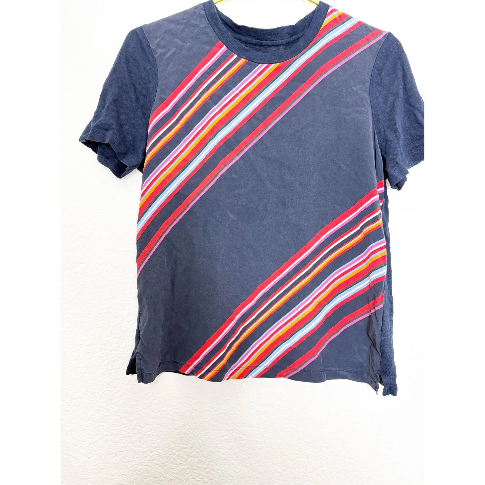 Tory Burch Kayla Asymmetric Striped Linen Shirt Medium Silk Preppy Quiet Luxury - Image 10