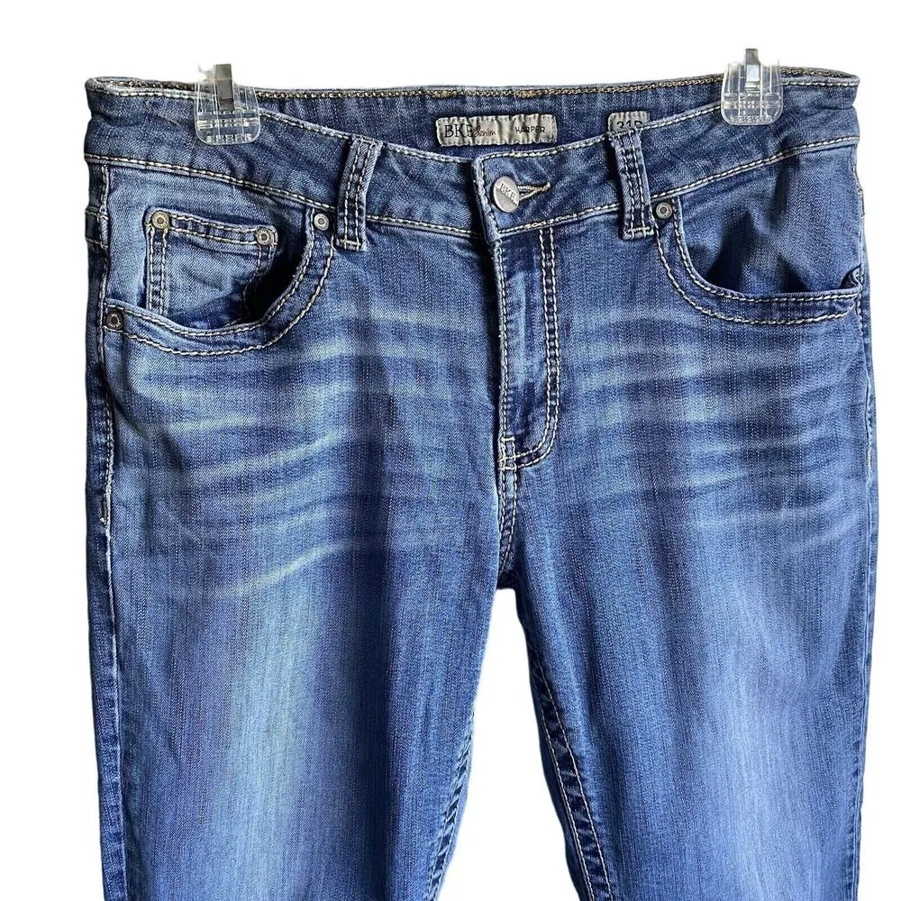 BKE Harper Jeans Womens 31x31.5 Blue Denim Distressed Casual‎ straight 31R flaw - Image 3