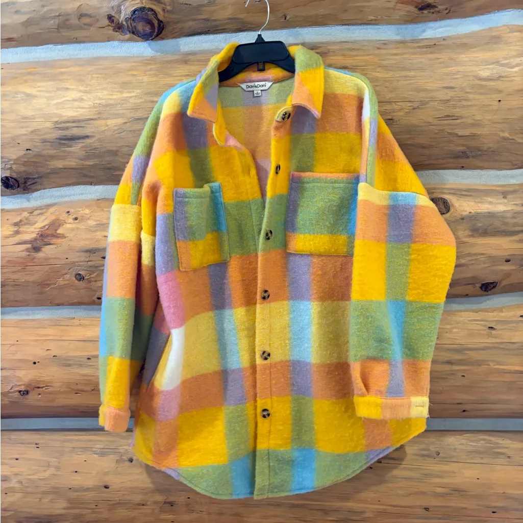 Davi & Dani Plaid Vibrant Colorful Shirt Jacket size Large Oversized Fit - Image 3