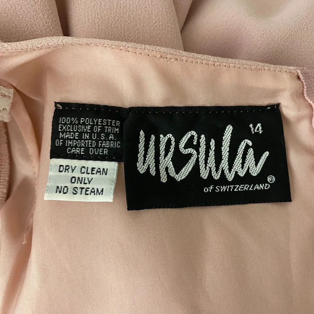 Vintage Ursula of Switzerland Pink Chiffon Evening Dress Sequin Detail Sz 14 - Image 6