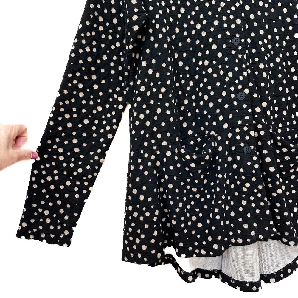 Lisa Bayne Tunic Top Dress Womens Black Polka Dot Long Sleeve Viscose Pockets Size L - Image 2