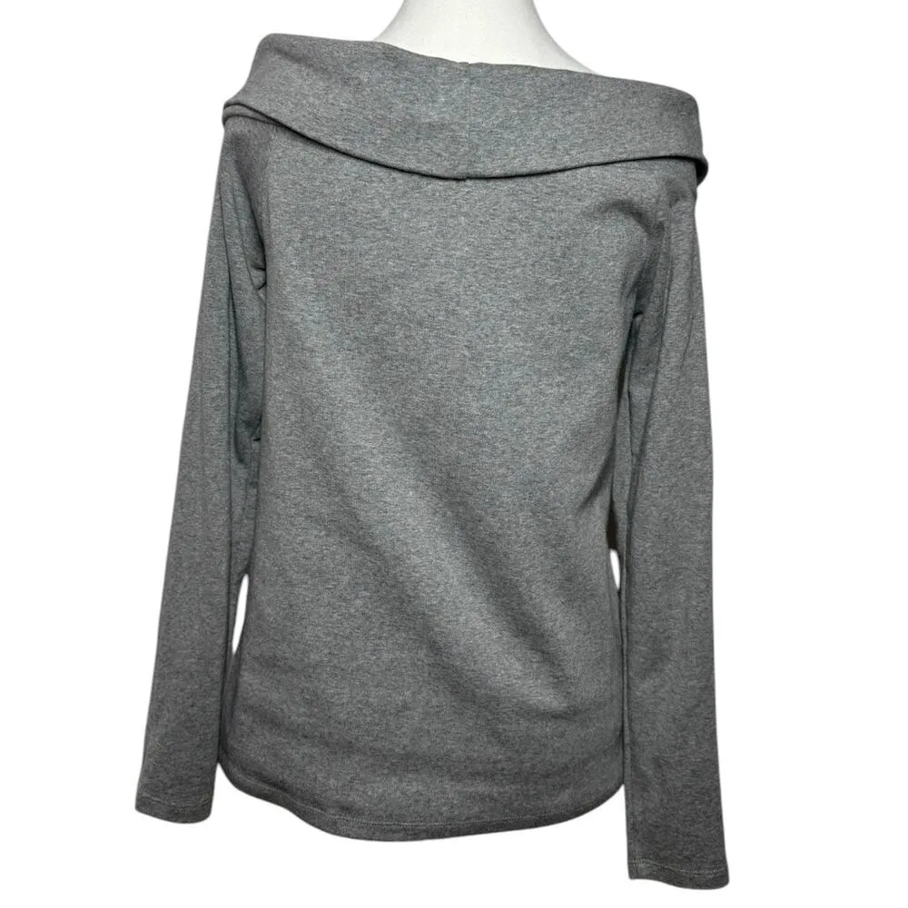 J.Crew Sweater Women M Gray Off Shoulder Long Sleeve Soft Stretch Knit Cotton Size M - Image 2