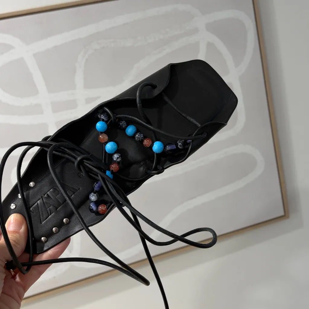 Zara Black Beaded Women's Sandals - Image 2