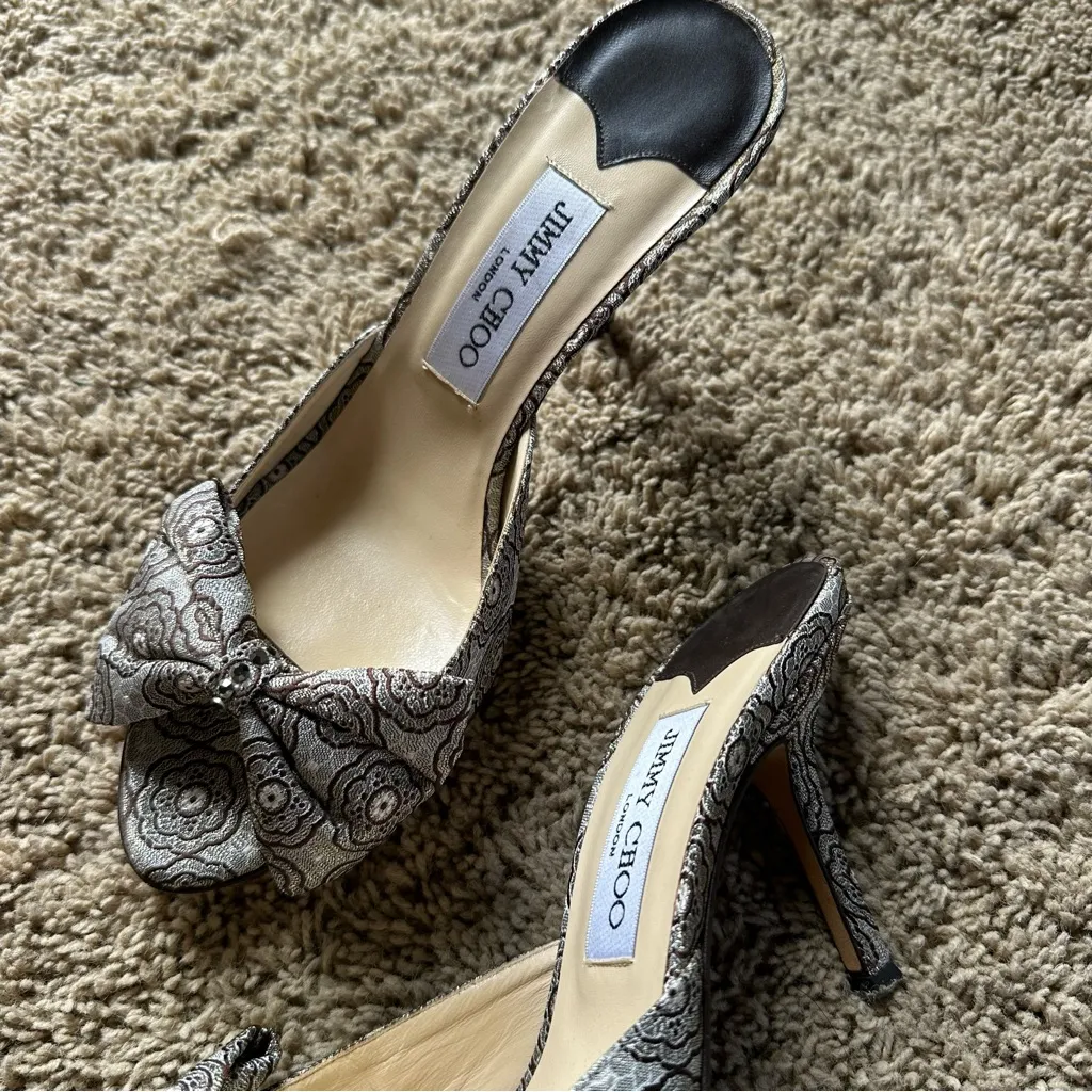 Vintage Jimmy Choo kerala brocade mules with encrusted crystals bow size 38 1/2 - Image 6