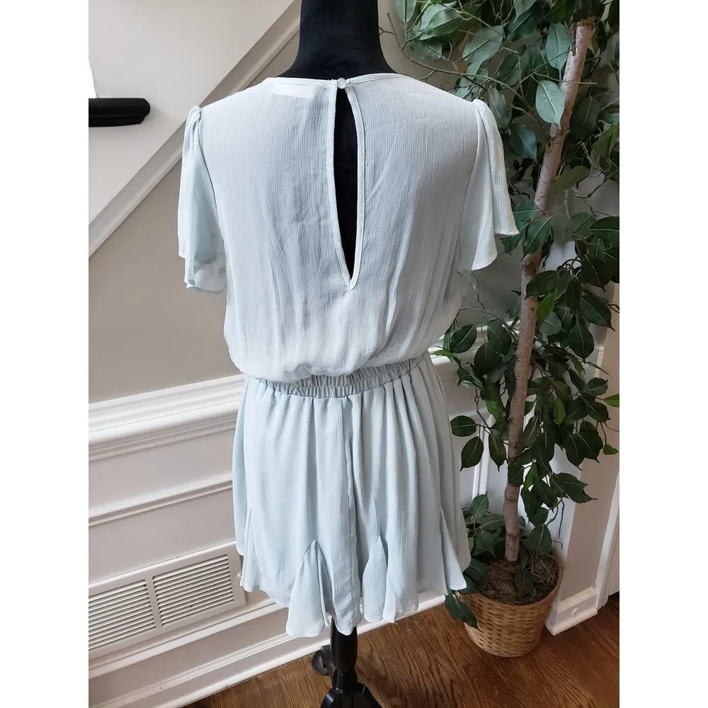 Altar'd State Knee Length Dress Womens L Blue Polyester Ruffle Surplice V Neck - Image 4