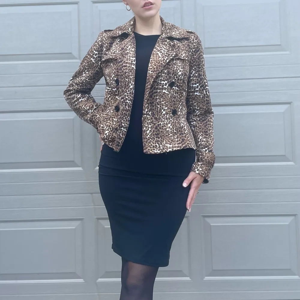 Banana Republic Chic Cropped Leopard Print Trench Coat Peplum Jacket Size S - Image 8