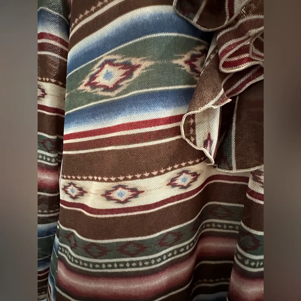 Ralph Lauren Chaps Denim western Aztec print sheer lined leather lace up shirt - Image 4