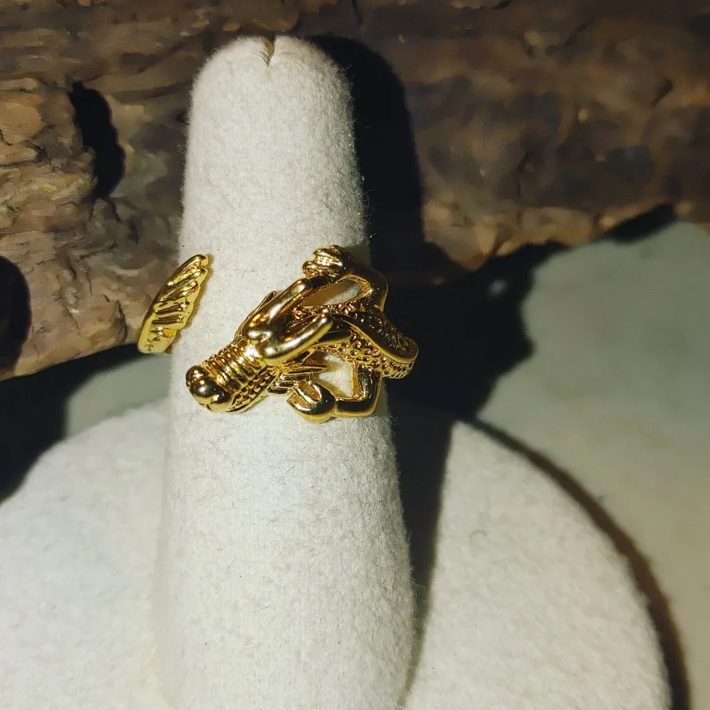 Dragon Ring Gold Plated SIze 7 Adjustable Unisex Unique Mythical Design Fashion - Image 2