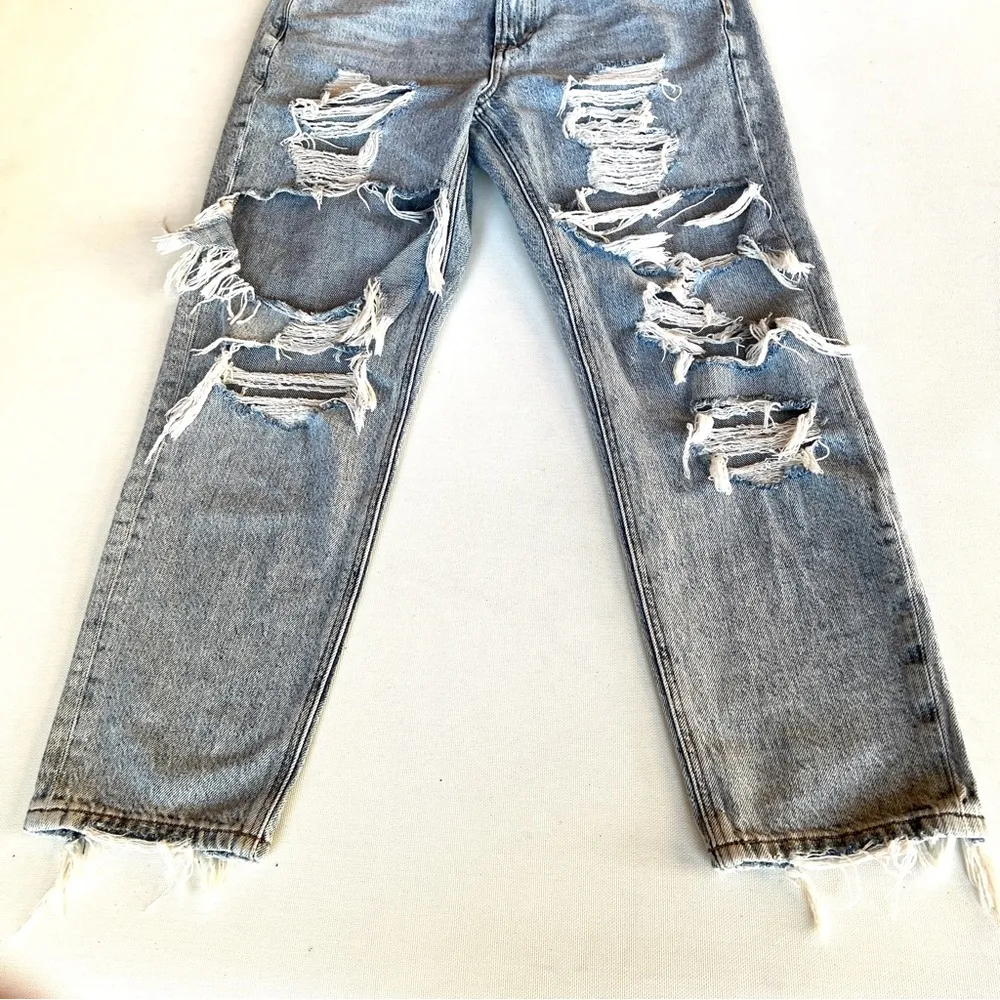 Mom Destroyed High Rise Denim Jeans - Image 4