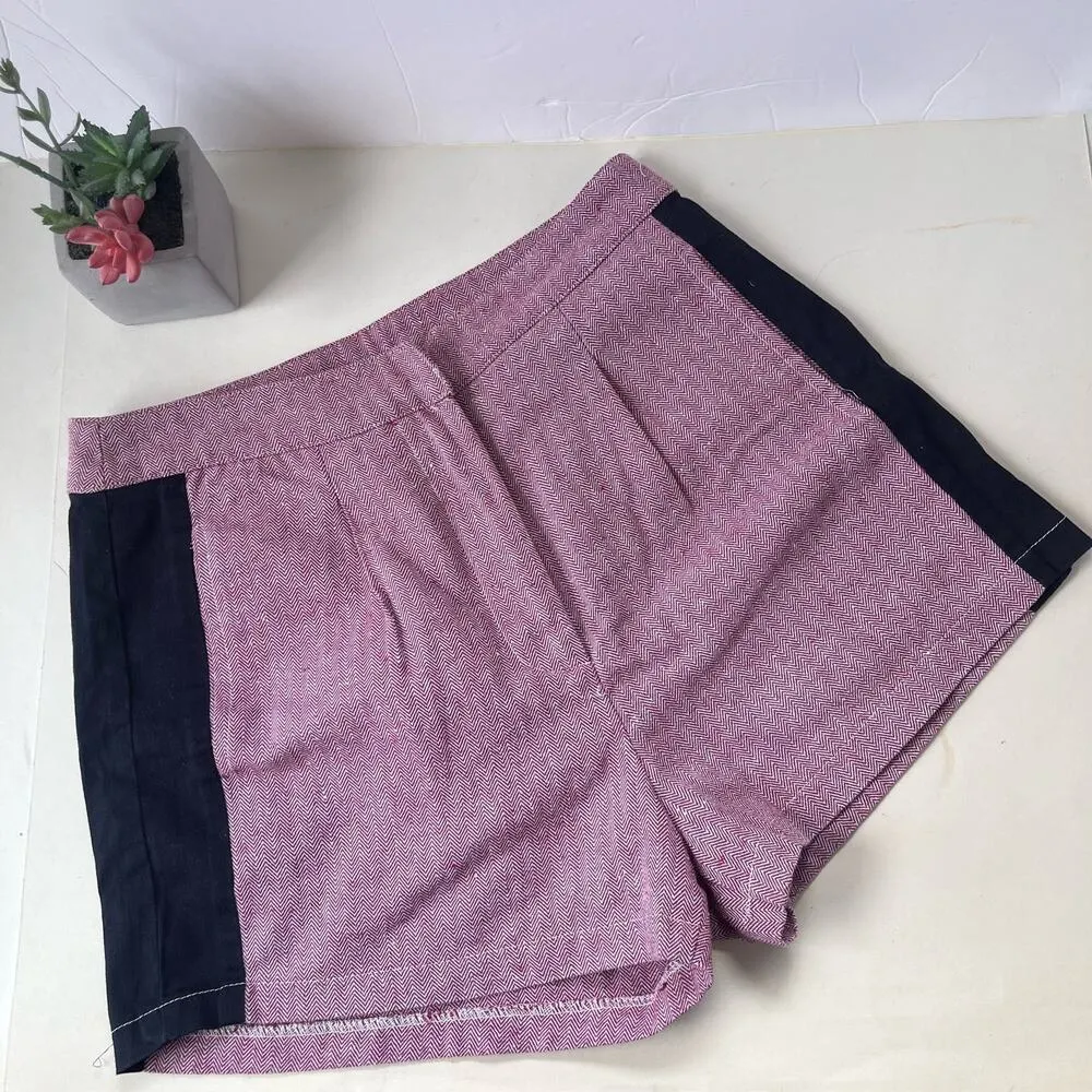 VALIJA Pleated Womens Shorts Sz Small ColorBlock Chevron High Rise 2" Red Preppy - Image 9