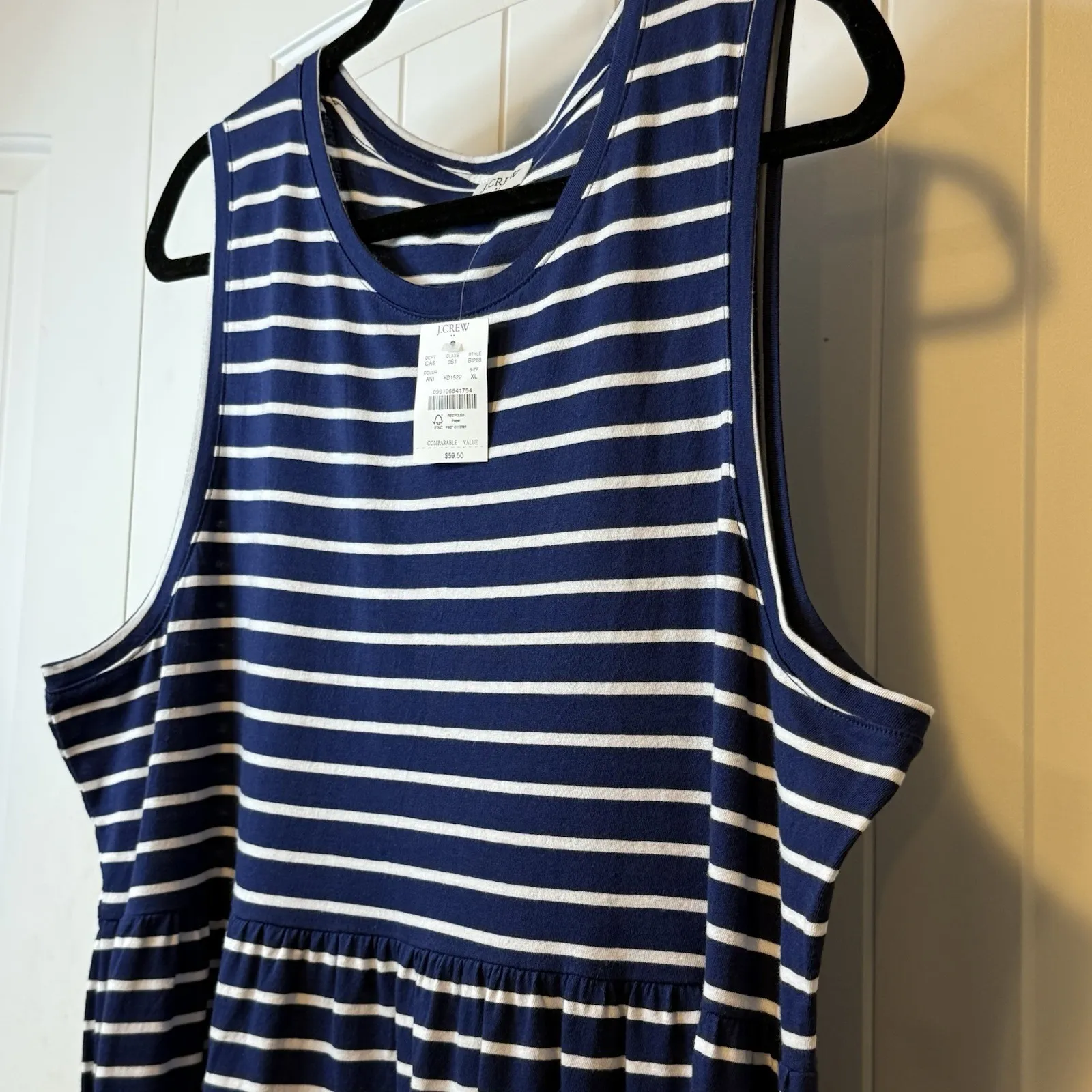 J Crew Factory Women's Sleeveless Dress Knit Tiered Navy/White Striped Size XL # - Image 7