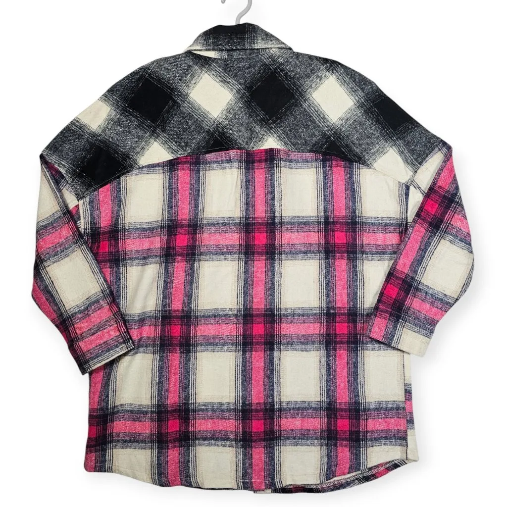 Zenana Pink & Black Plaid Flannel Shirt Size S Button Down Oversized - Image 2