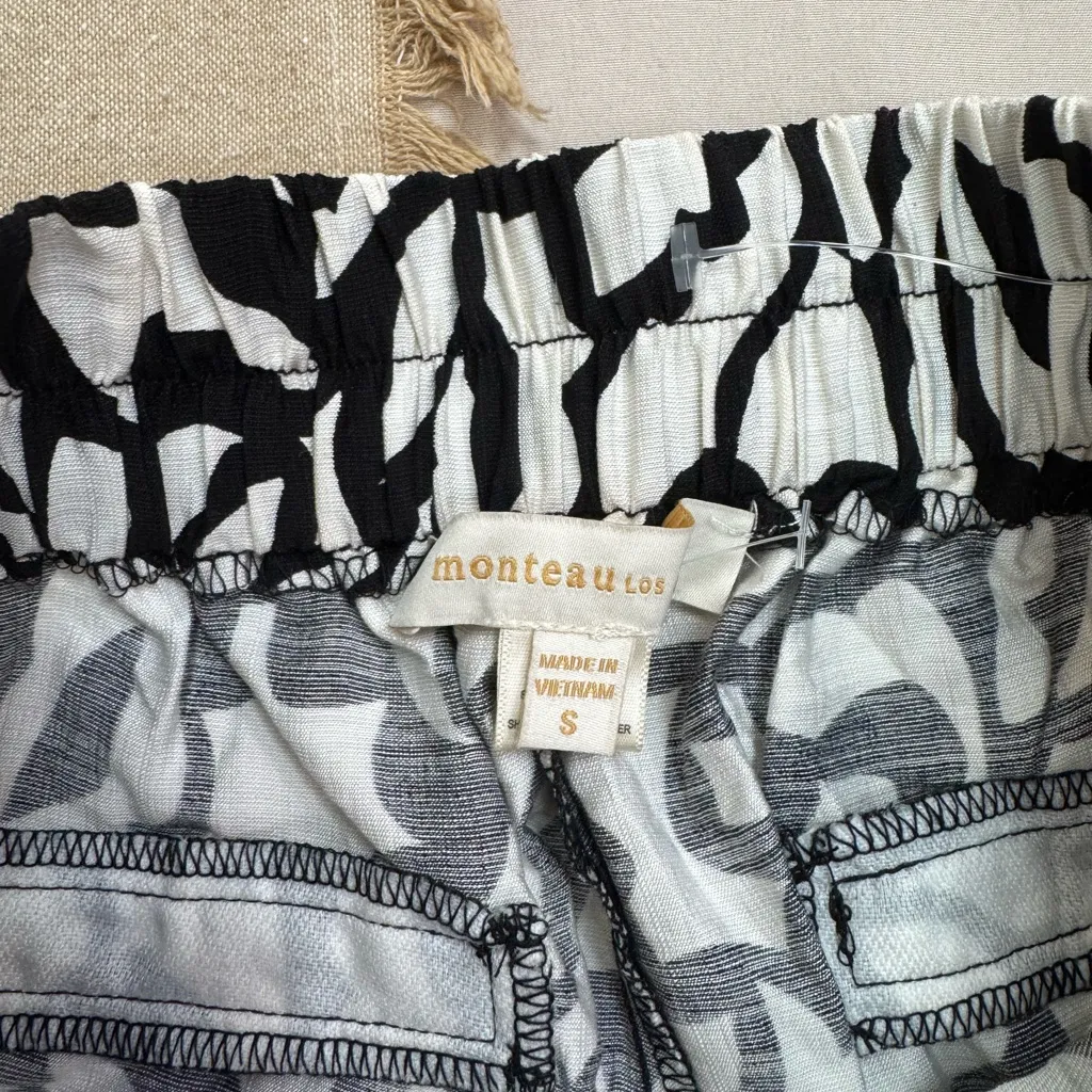 Monteau Women's Geometric Print Wide-Leg Pants Size S Casual White and Black - Image 9