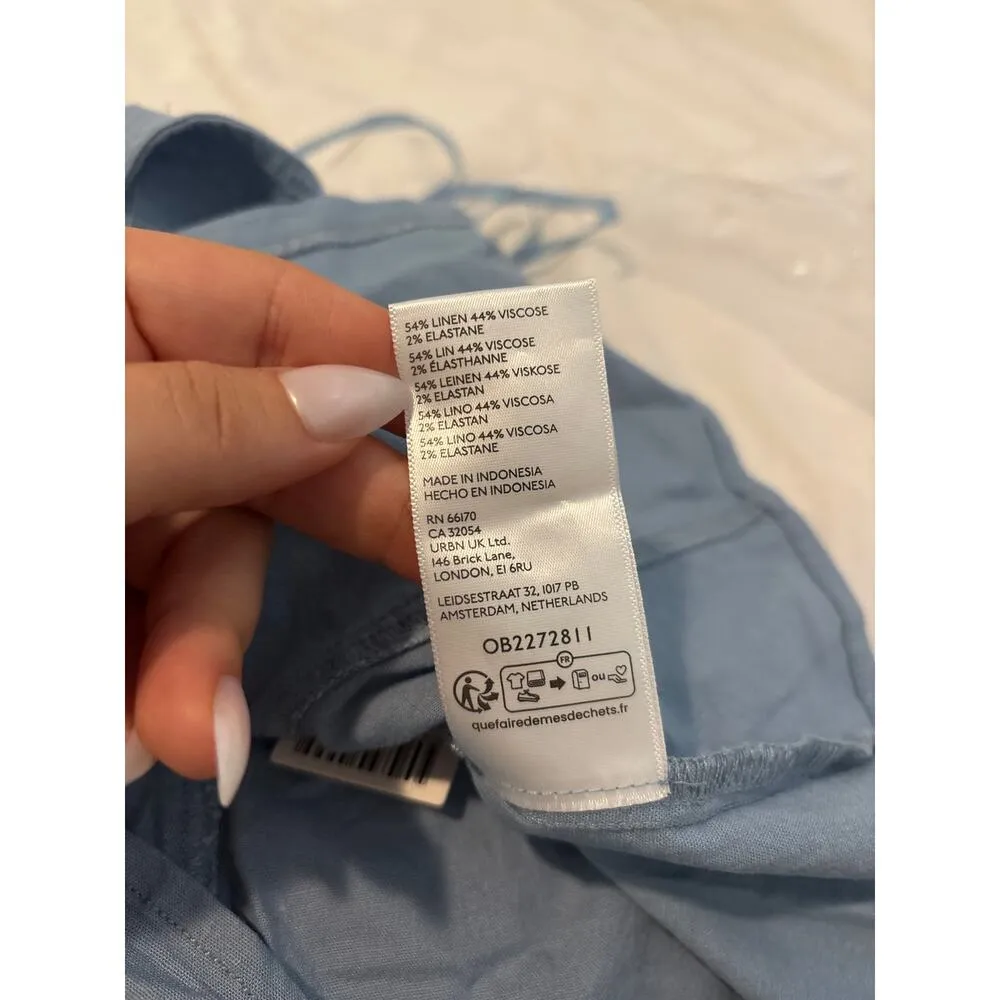 NWT Urban Outfitters Sari Seamed Linen-Blend Halter Vest Top In Blue Size XXS - Image 8