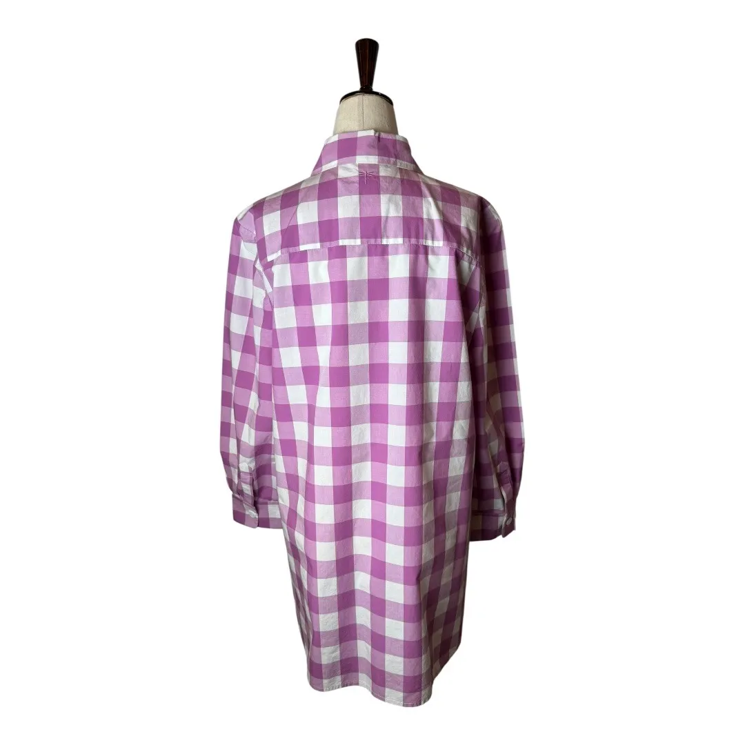 Tyler Boe Shirt Women Medium Purple White Gingham Long Sleeve Button Down Tunic - Image 2