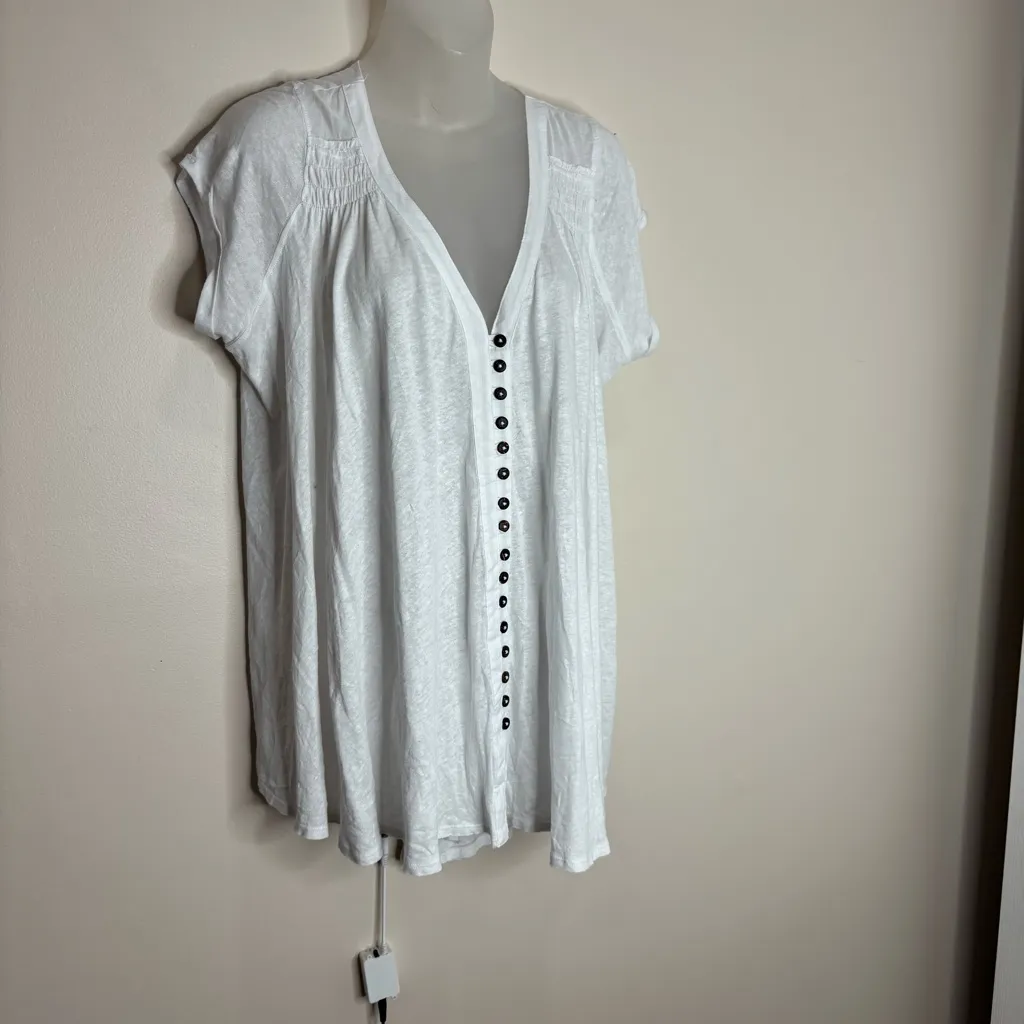 Free People size XS Linen Blend Flowy oversized white top shirt tunic boho beach - Image 2