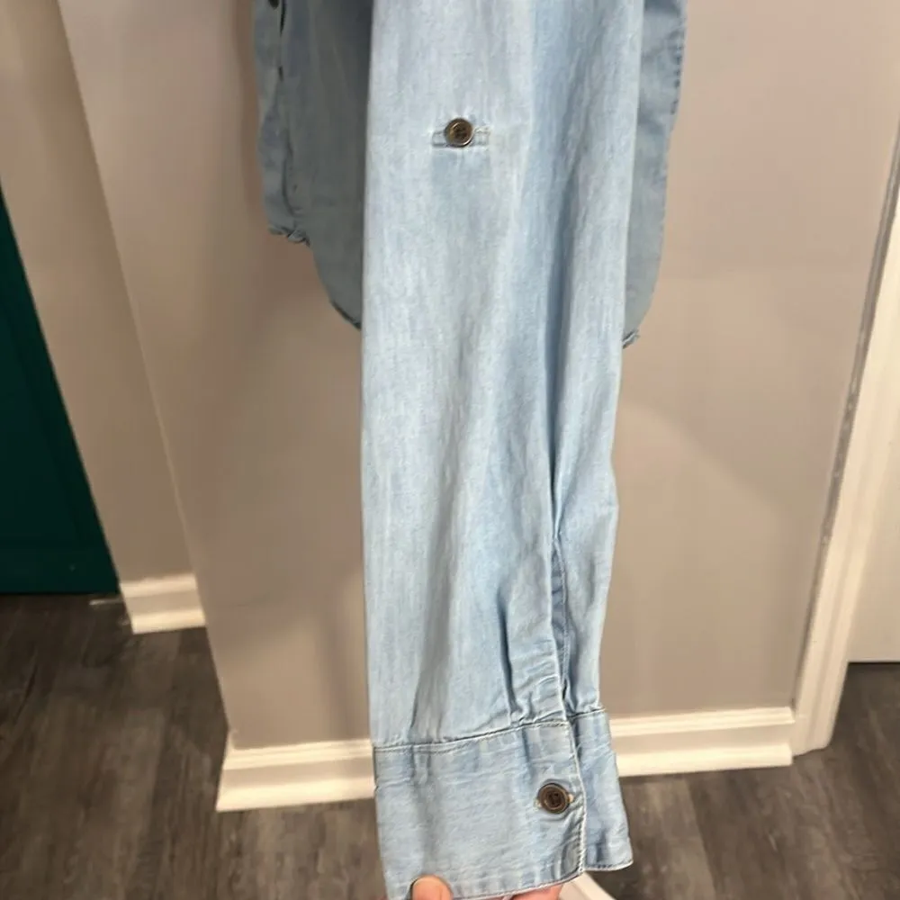 Love FIRE 100% cotton denim style button down with roll up sleeves - Image 5