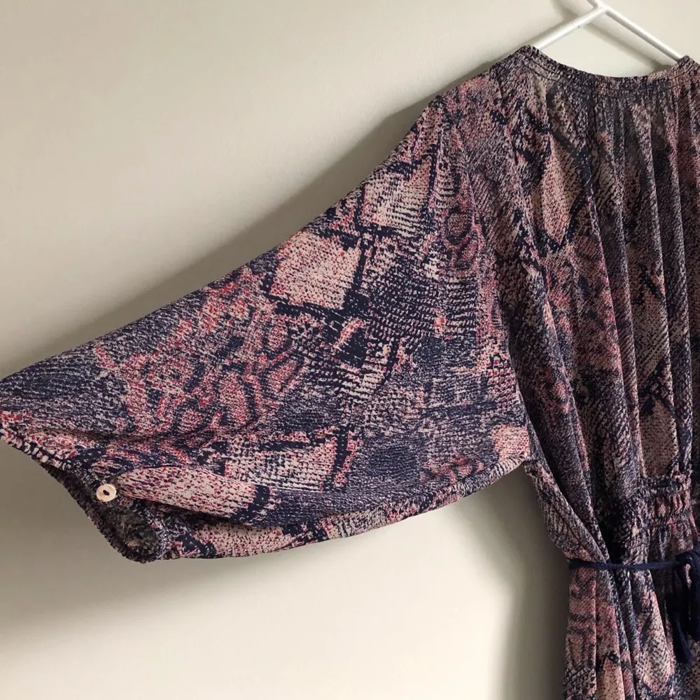 𝅺Anthro Floreat New Zharah Pink Python Snake Print Boho Tie Side Dress Small - Image 7