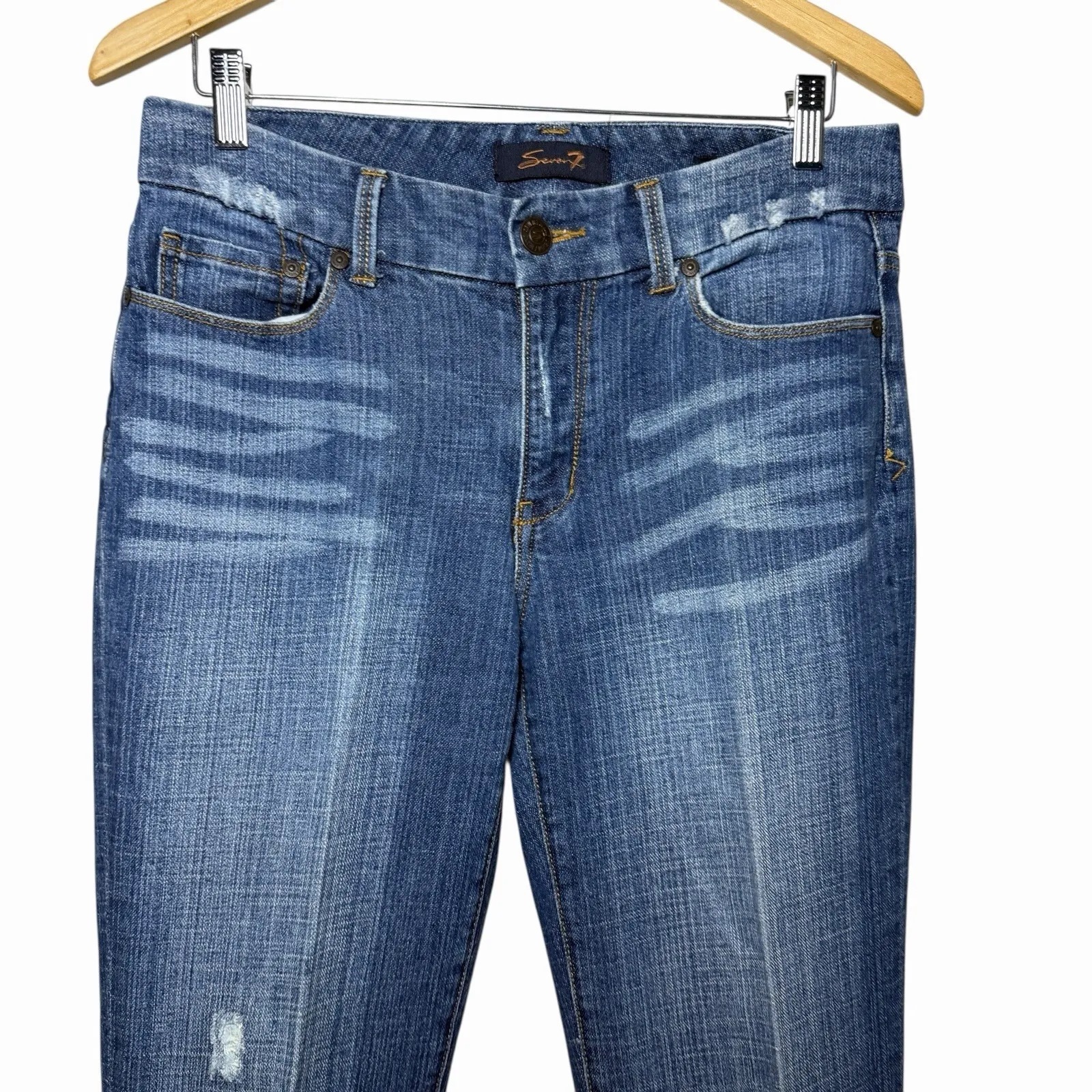 Seven7 Jeans Women's 8 Bootcut Medium Wash Stretch Denim Distressed Retro Y2K - Image 3